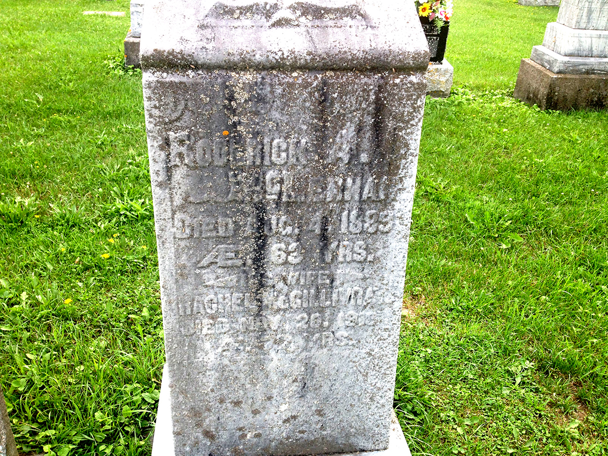 Photo of headstones/Roderick A McLennan (died 1889) headstone Kirkhill cemetery ON - front